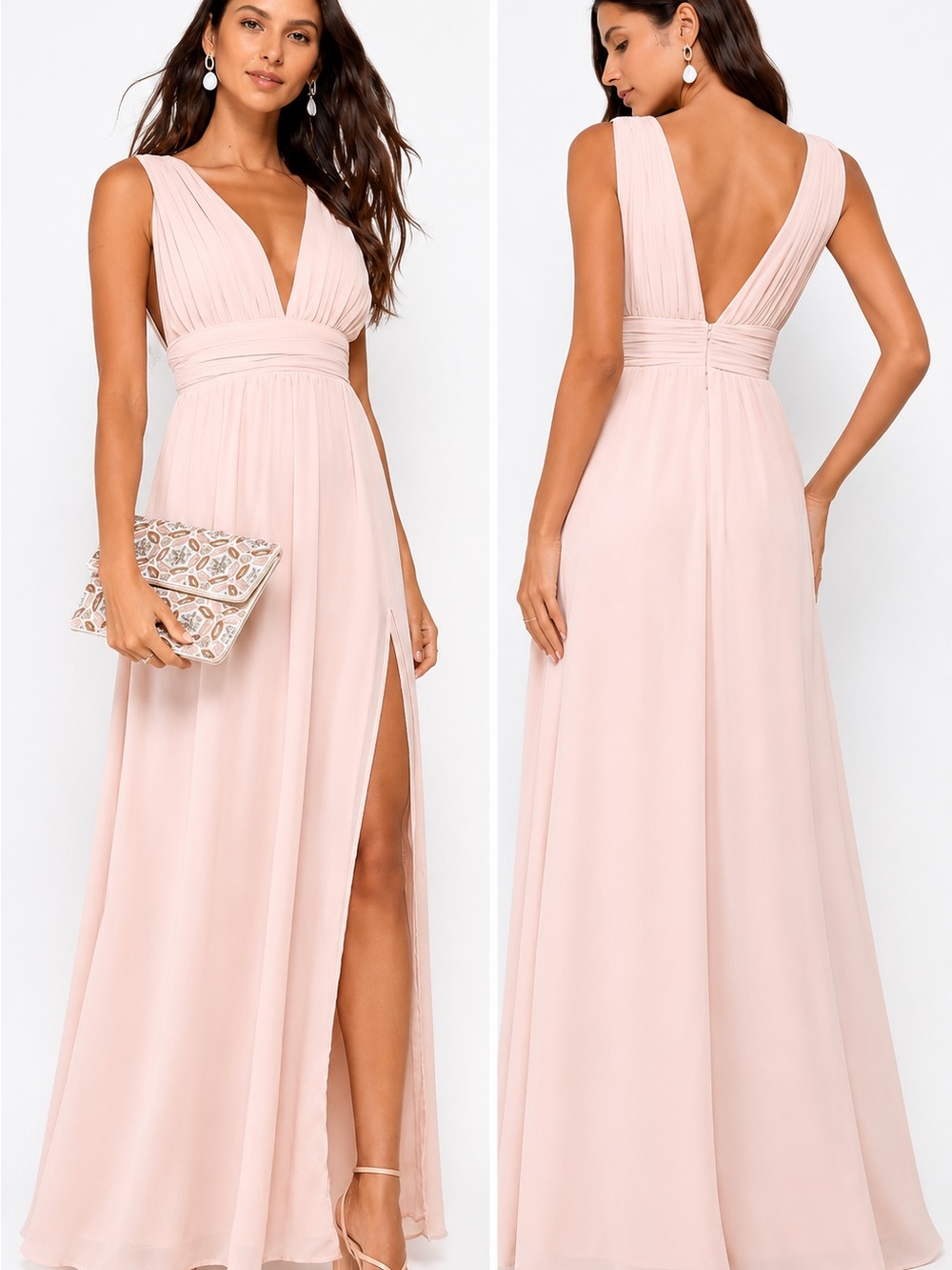 Lulus Heavenly Hues Maxi Dress Blush Side Slit Chiffon Size M NWT